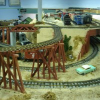 Our indoor g-scale, note the cross over and curving trestle over the bottom loop.